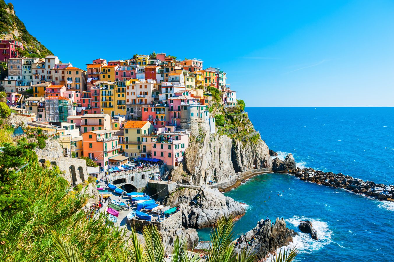 View of Manarola town, Cinque Terre National Park in Liguria, Italy - see more instagram captions for summer that you can use on your summer travel content