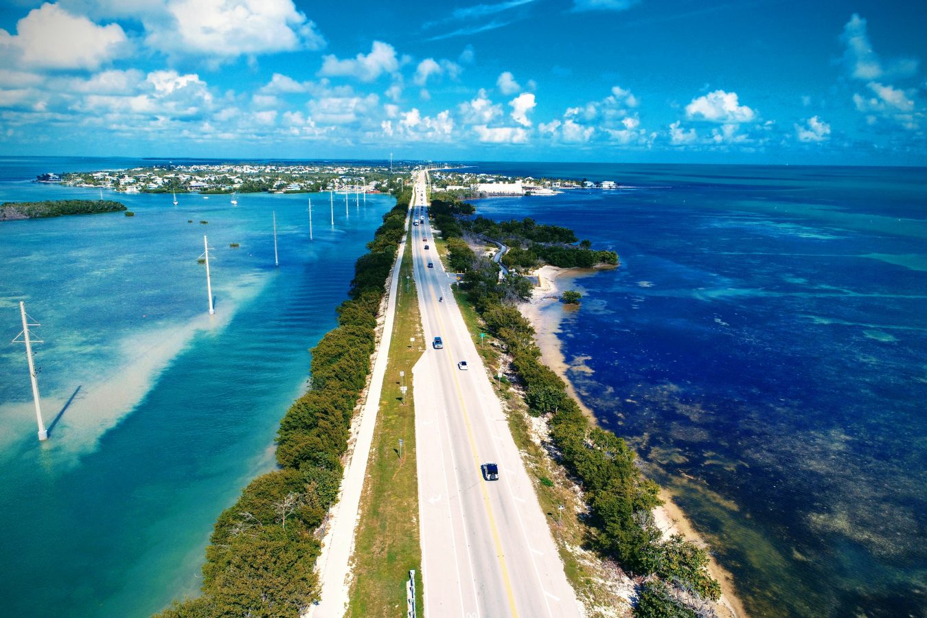 Aerial view of famous bridges and islands on the way to Key West, Florida Keys, United States.